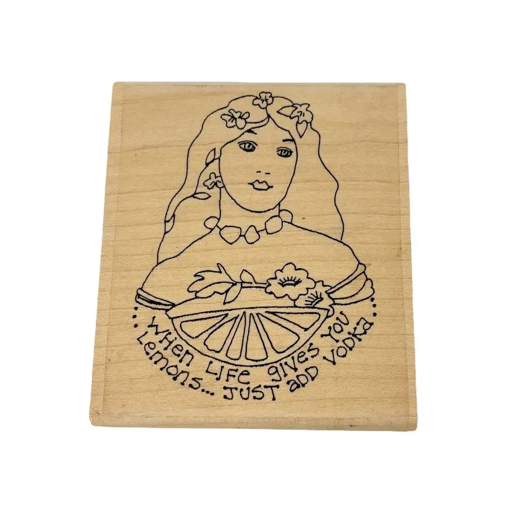 Paula Best Rubber Stamp Set Of 2 Woman Face Just Add Vodka Woo Hoo Dress